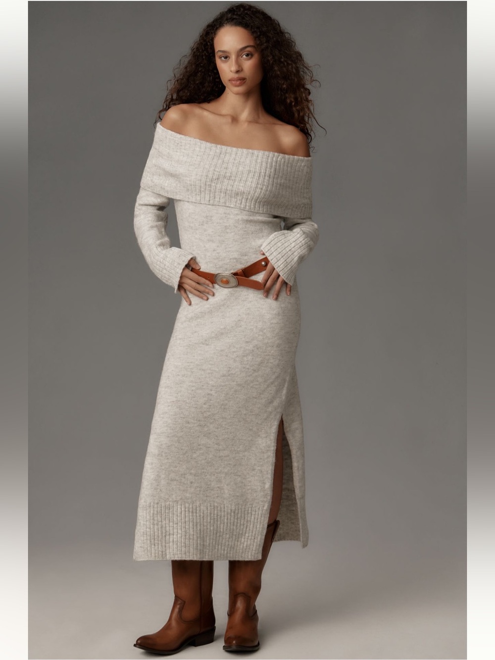Daily Practice Off-Shoulder Foldover Midi
Sweater Dress